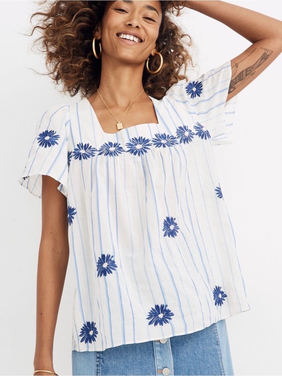 Madewell Tops - Madewell Floral Embroidered Stripe Top size M